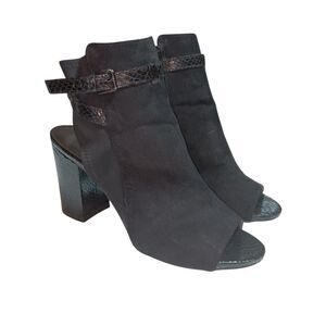 Hot Tomato Black Open-Toe Ankle Boots Chunky Heel Sz 11